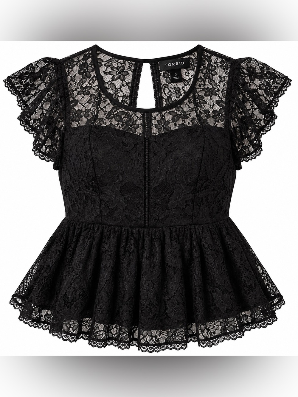 Torrid Black Floral Lace Babydoll Peplum Top Size 3 Plus Gothic Romantic